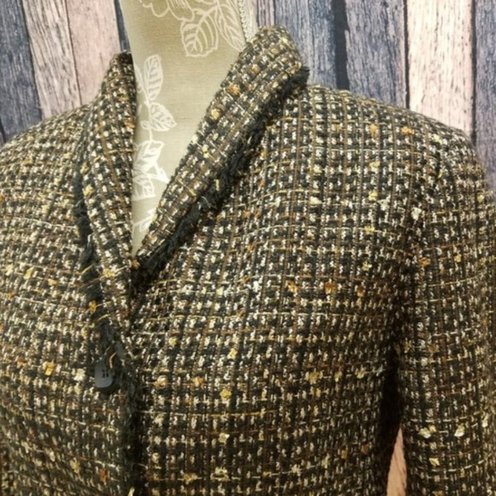 Brown Tweed Blazer with Fringe Seam